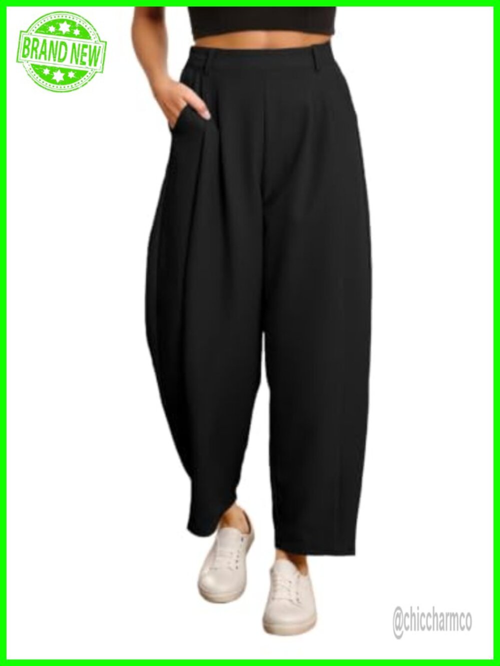 Wide Leg Barrel Pants with Pockets Pleated High Rise Pull On